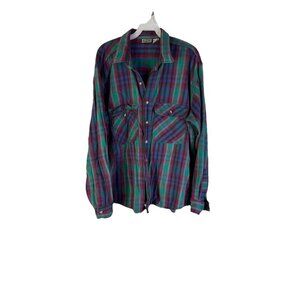 Vintage 90s FIVEBROTHER Rainbow Plaid Flannel Chamois Cloth Button Shir